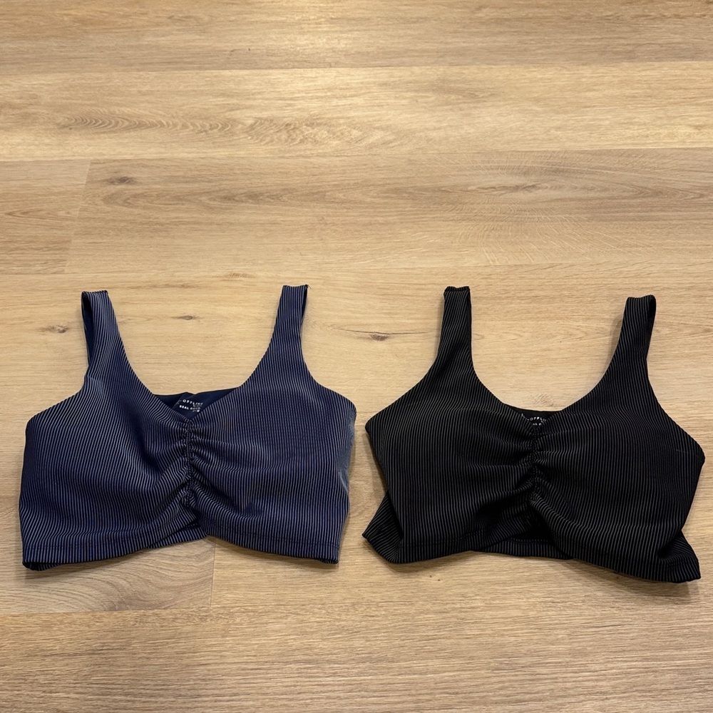 Aerie Offline Blue and Black and Ribbed Sport Bra Crop Tops Lot Size M